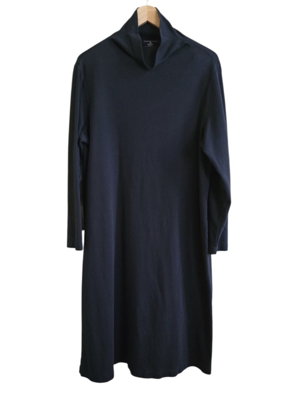 Lands End Women's Black Minimalist Cotton Long Sleeve Turtleneck Dress. Size XL
